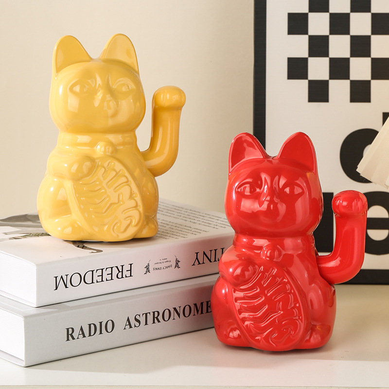 Work Office Furniture - Ceramic Wealth Attracting Cat Swing Arm
