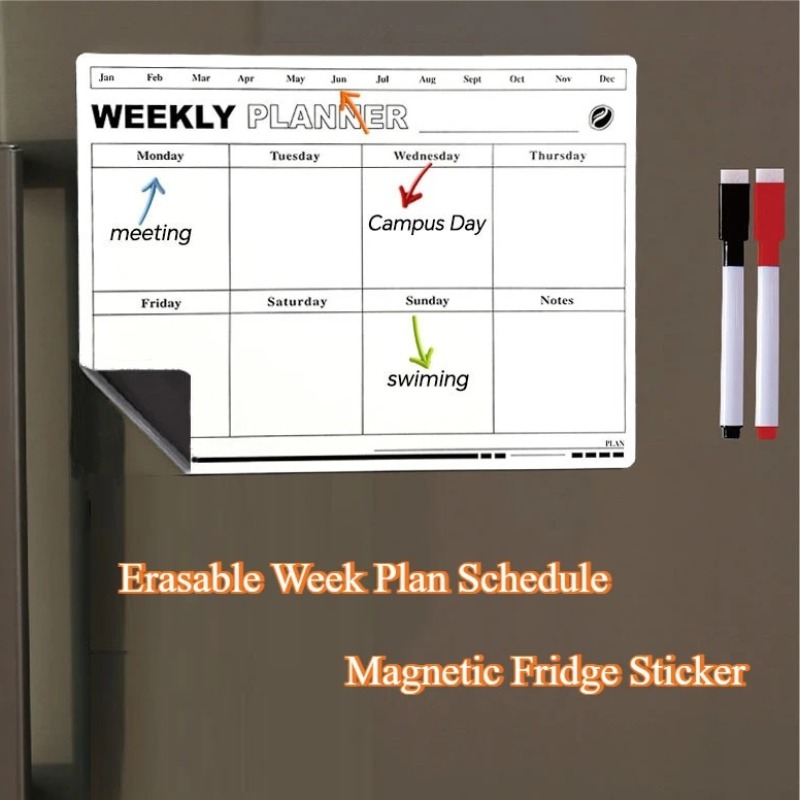 Magnetic Whiteboard Calendar - Erasable Week Plan Schedule Calendar Soft