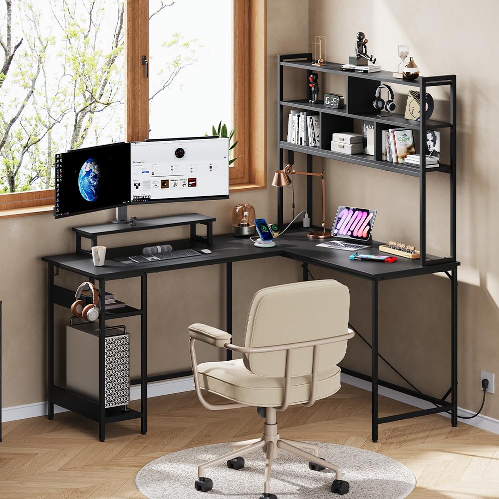L Shaped Gaming Desk with Hutc - Gaming Desk With Hutch ulasan dan harga