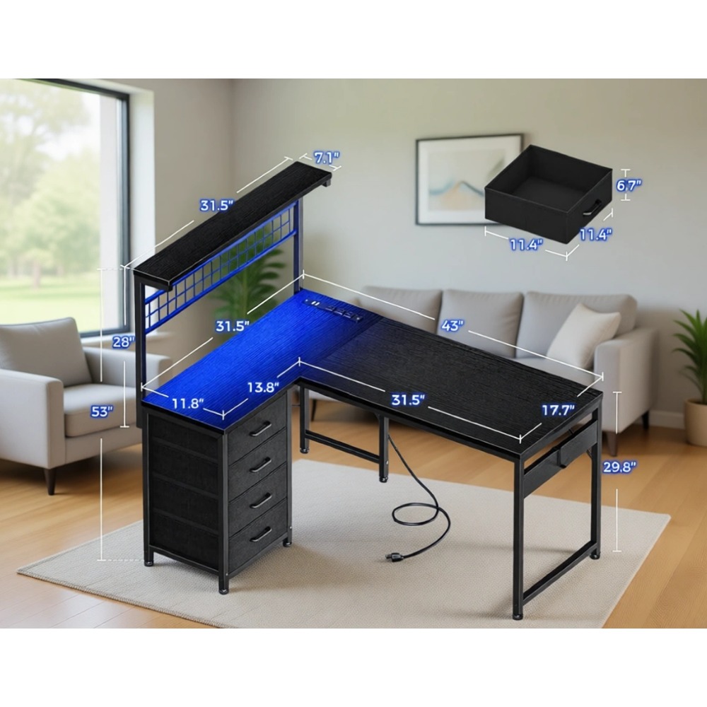 L Shaped Gaming Desk with Shel - Gaming Desk With Hutch ulasan dan harga