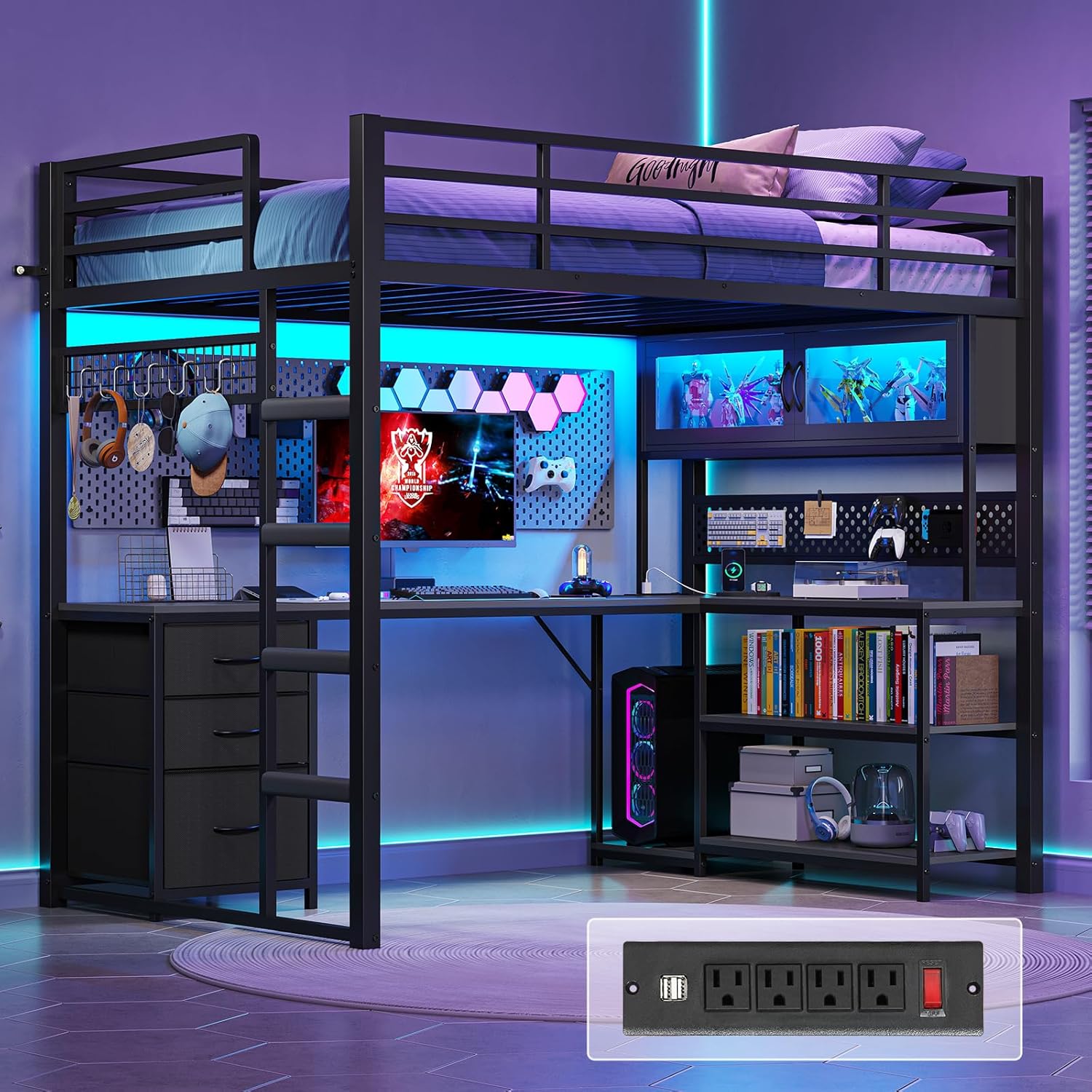 Twin Loft Bed with L-Shaped Ga - Gaming Desk With Hutch ulasan dan harga