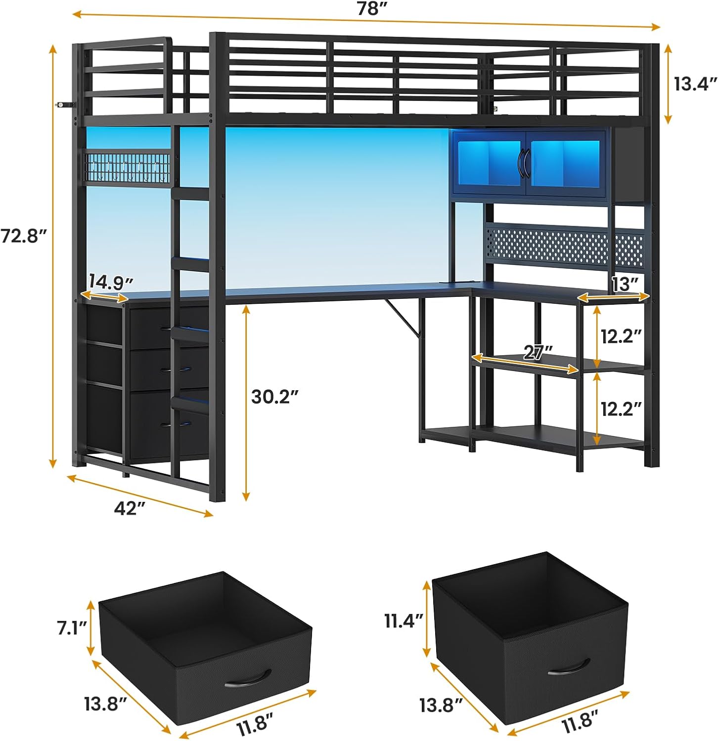 Twin Loft Bed with L-Shaped Ga - Gaming Desk With Hutch ulasan dan harga