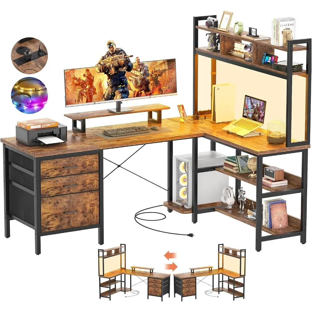 Aheaplus L Shaped Desk with Hu - Gaming Desk With Hutch ulasan dan harga