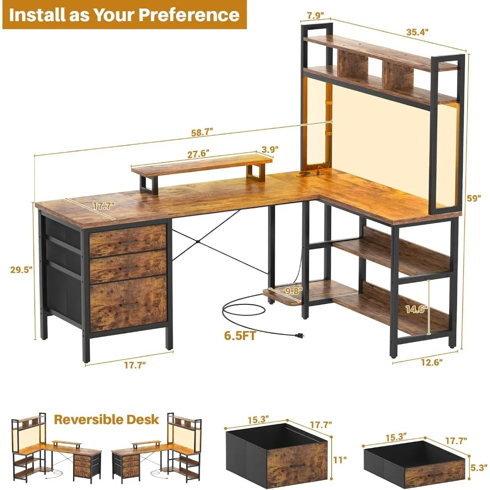 Aheaplus L Shaped Desk with Hu - Gaming Desk With Hutch ulasan dan harga