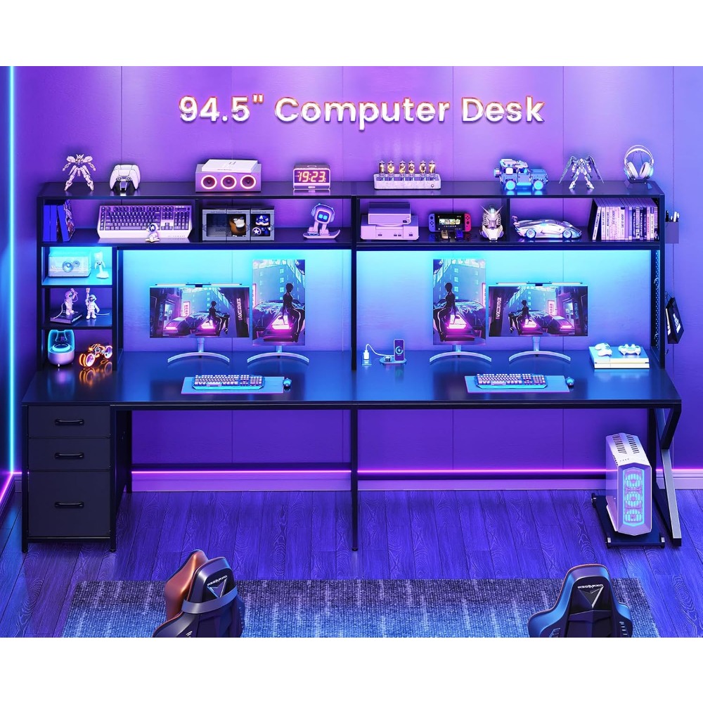 L Shaped Gaming Desk with Stor - Gaming Desk With Hutch ulasan dan harga