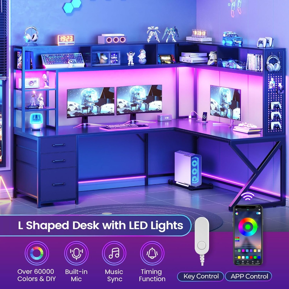 L Shaped Gaming Desk with Stor - Gaming Desk With Hutch ulasan dan harga