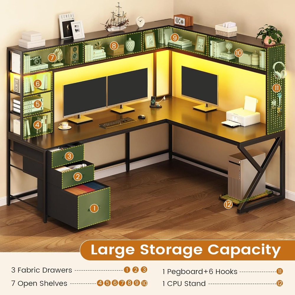 L Shaped Gaming Desk with Stor - Gaming Desk With Hutch ulasan dan harga