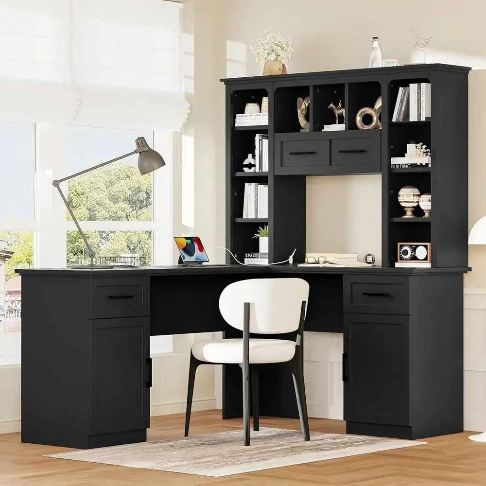 L-Shaped Office Desk with Stor - Gaming Desk With Hutch ulasan dan harga