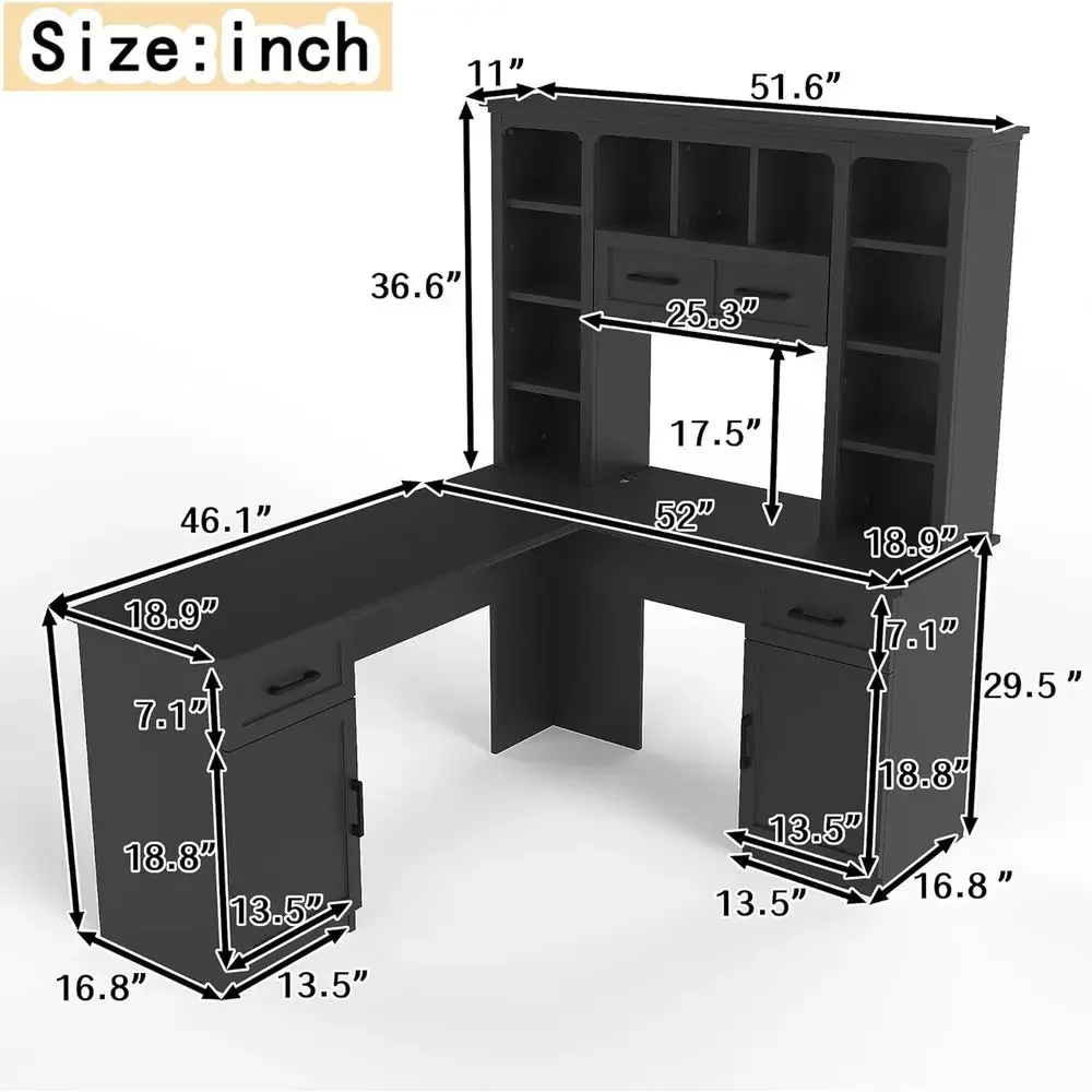L-Shaped Office Desk with Stor - Gaming Desk With Hutch ulasan dan harga