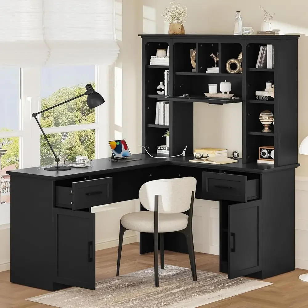 L-Shaped Office Desk with Stor - Gaming Desk With Hutch ulasan dan harga