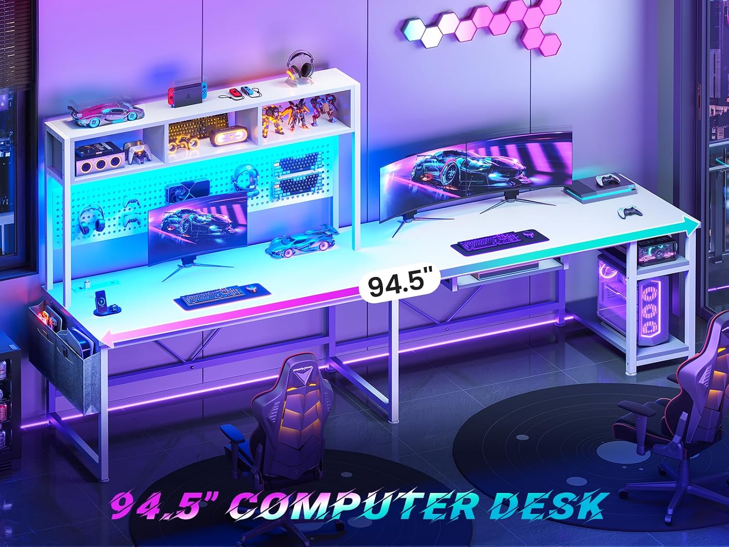 White L Shaped Gaming Desk, Re - Gaming Desk With Hutch ulasan dan harga