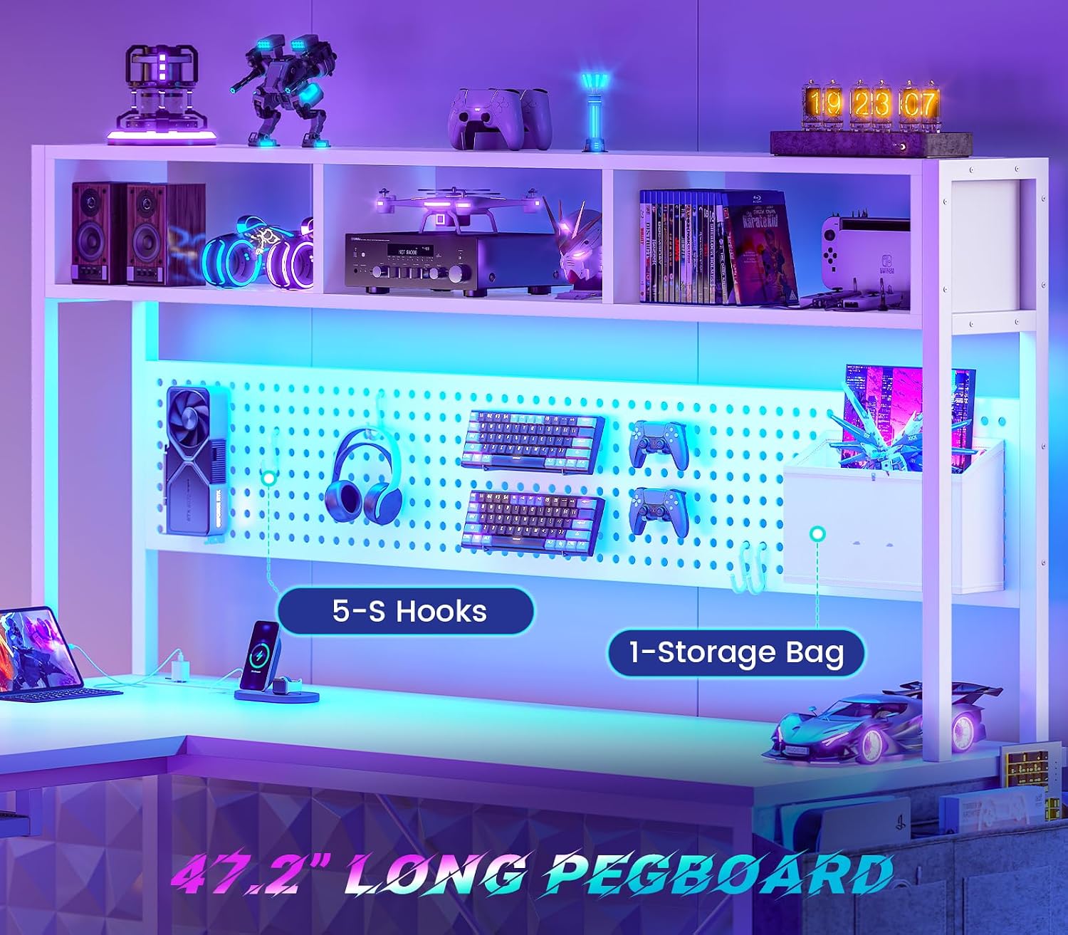 White L Shaped Gaming Desk, Re - Gaming Desk With Hutch ulasan dan harga