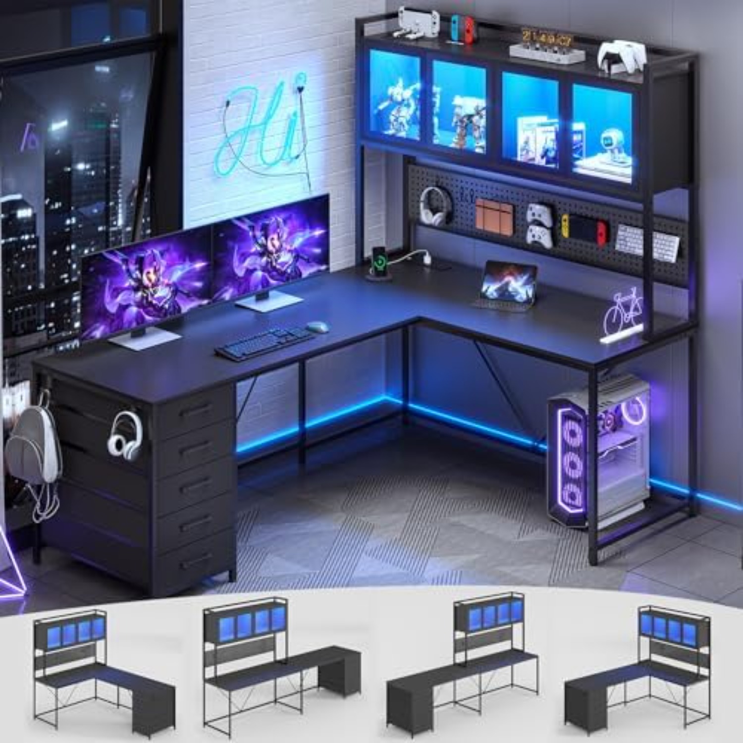L Shaped Gaming Corner Desk wi - Gaming Desk With Hutch ulasan dan harga