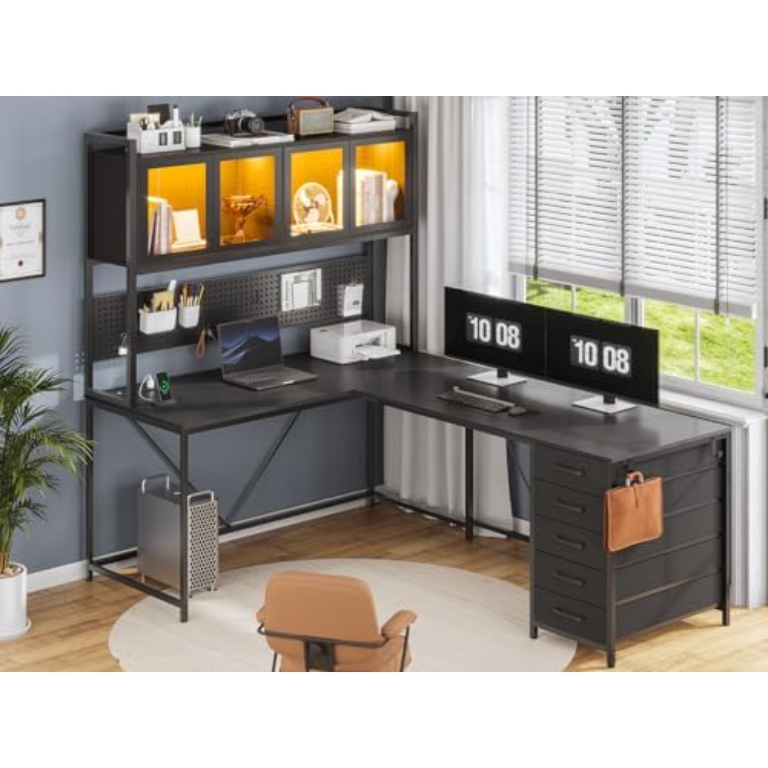 L Shaped Gaming Corner Desk wi - Gaming Desk With Hutch ulasan dan harga